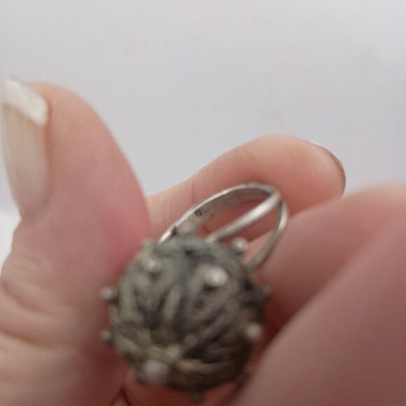 Vintage Antique Ornate Filigree Dome Ball Button Ring Adjustable Bypass Size 7 - Picture 5 of 8